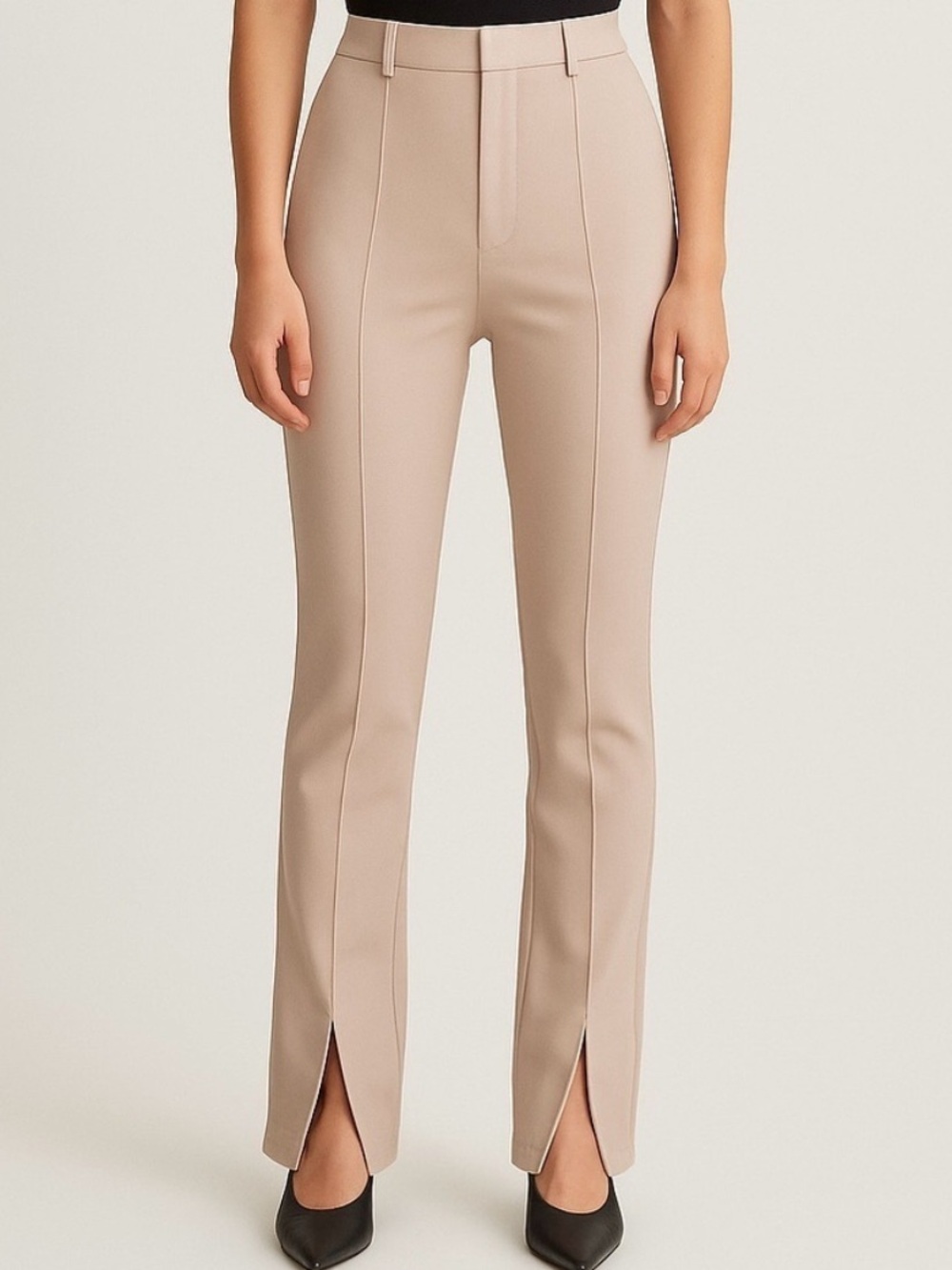 Abercrombie & Fitch Blush Beige Front-Slit Ponte Trousers